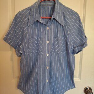 Women's Handmade Blue and White Striped Cotton Shirt, M